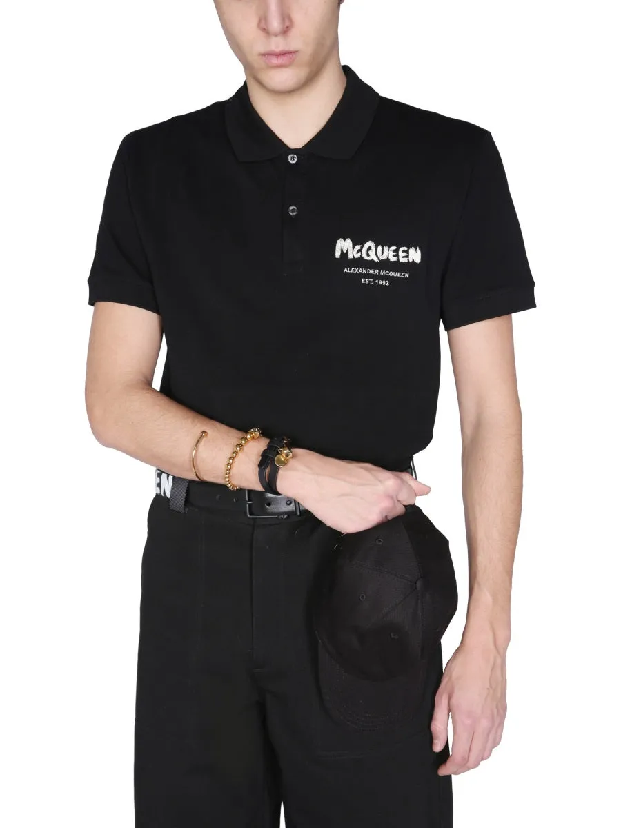 Alexander McQueen Graffiti Logo Print Polo Shirt