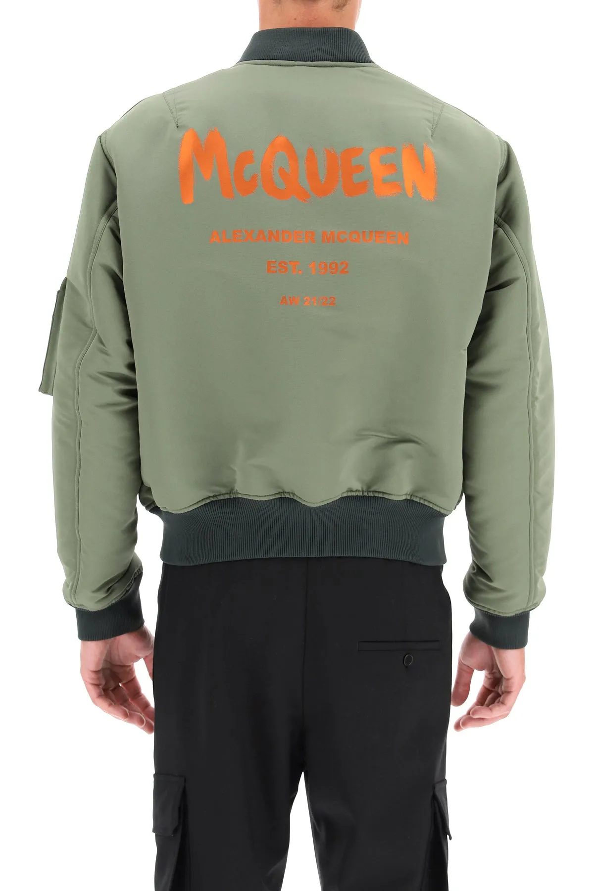 Alexander McQueen Logo Printed Zipped Bomber Jacket