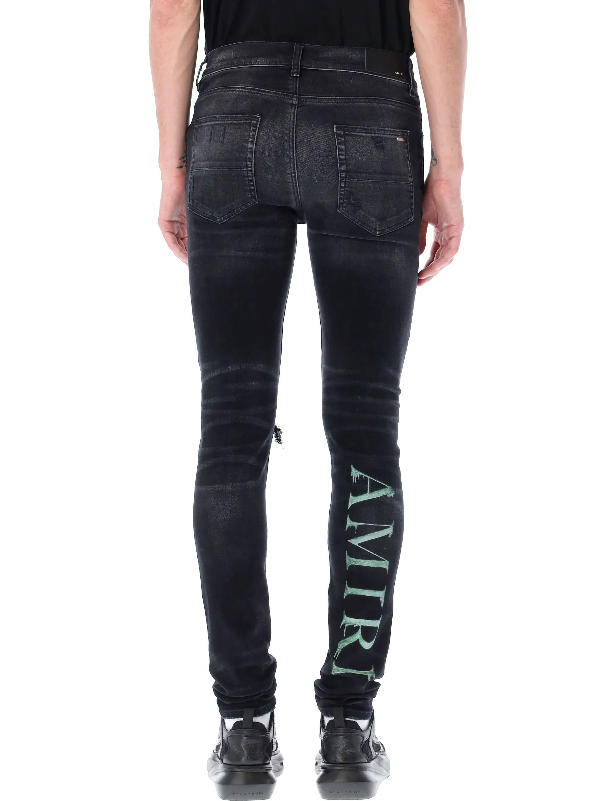 Amiri Logo Detailed Distressed Skinny Jeans