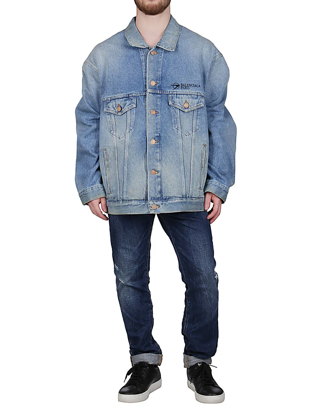 Balenciaga Paris Logo Print Denim Jacket