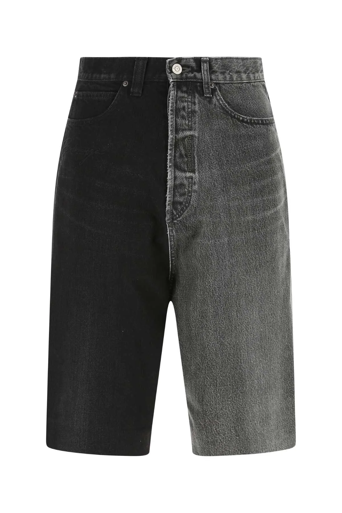Balenciaga Two-Tone Knee-Length Denim Shorts