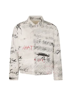 Balmain Graffiti Printed Buttoned Denim Jacket
