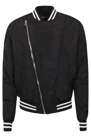 Balmain Stripe Trim Zipped Bomber Jacket