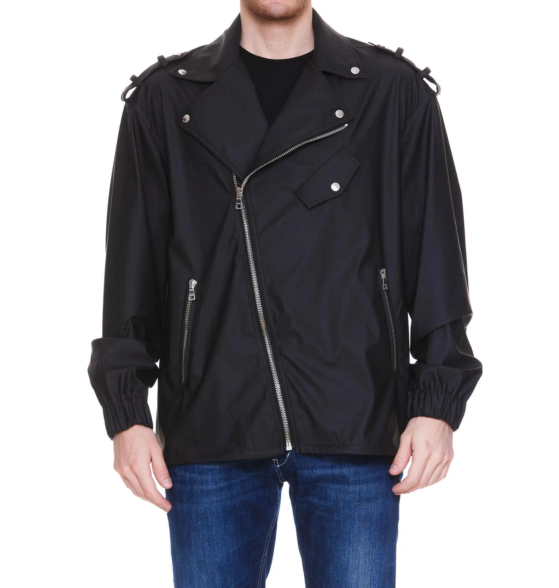 Balmain Stud Embellished Faux Leather Biker Jacket