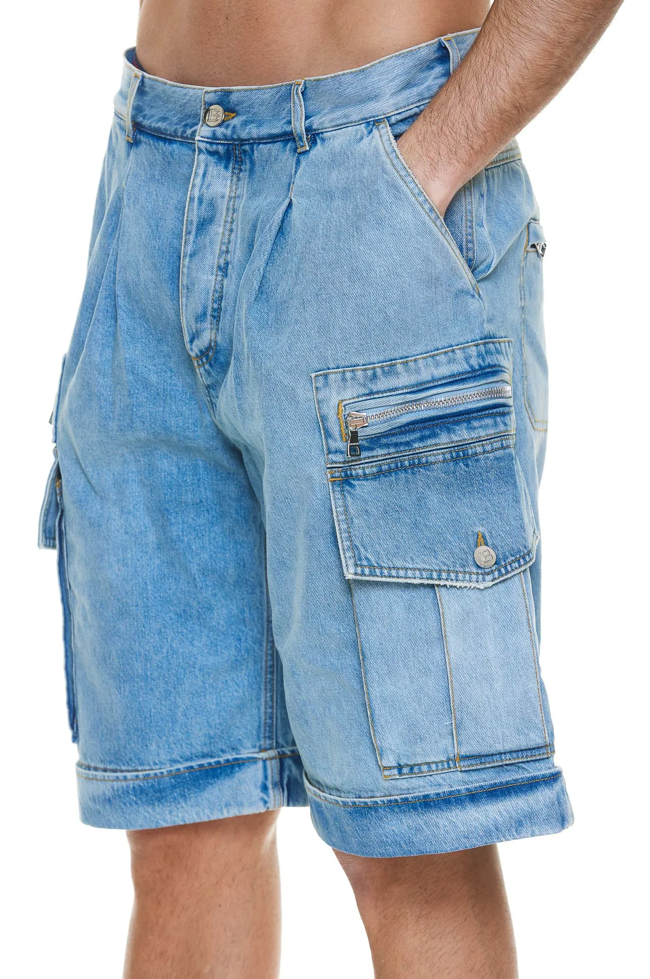 Balmain Zip-Detailed Cargo Denim Shorts