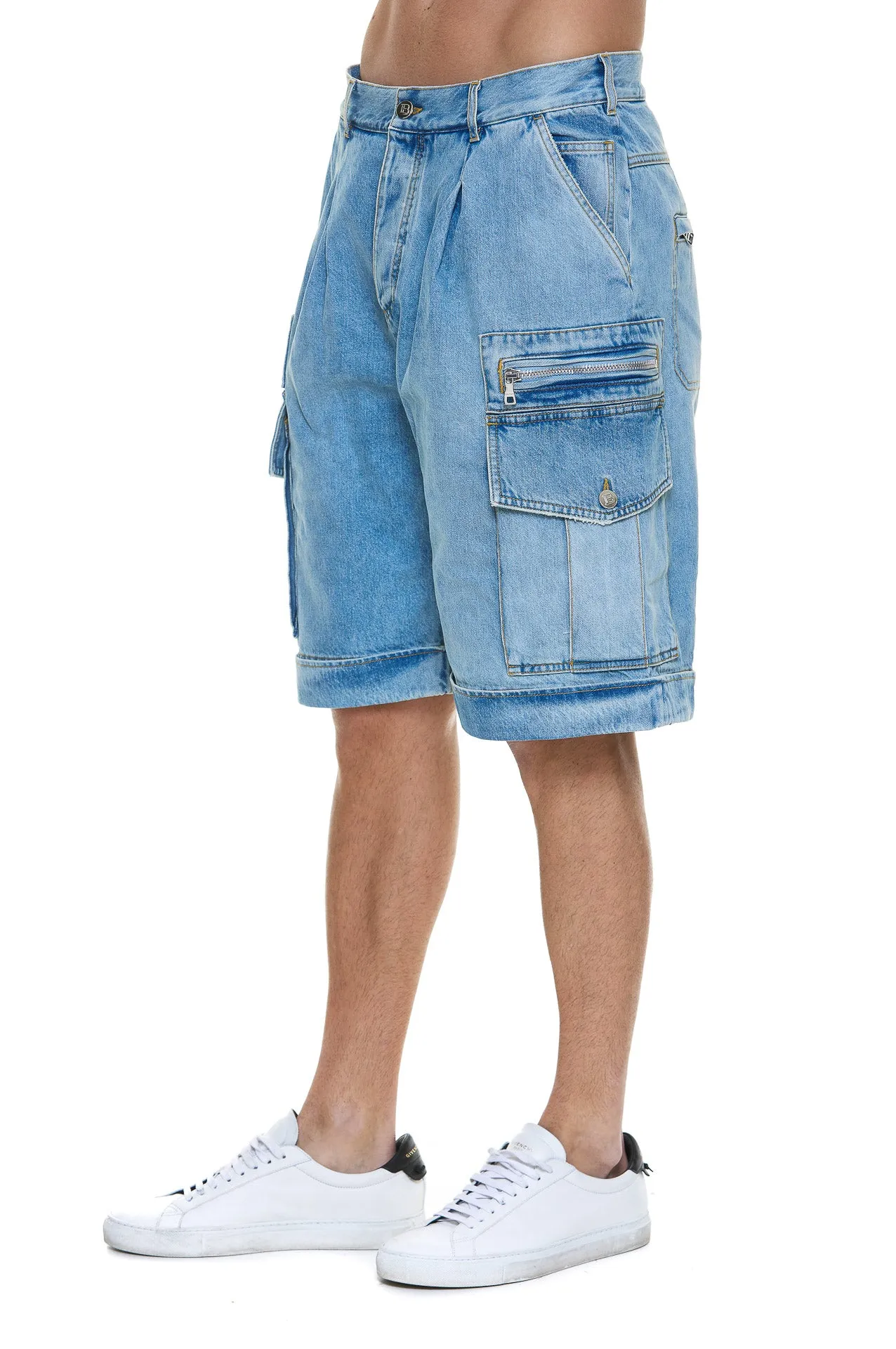 Balmain Zip-Detailed Cargo Denim Shorts