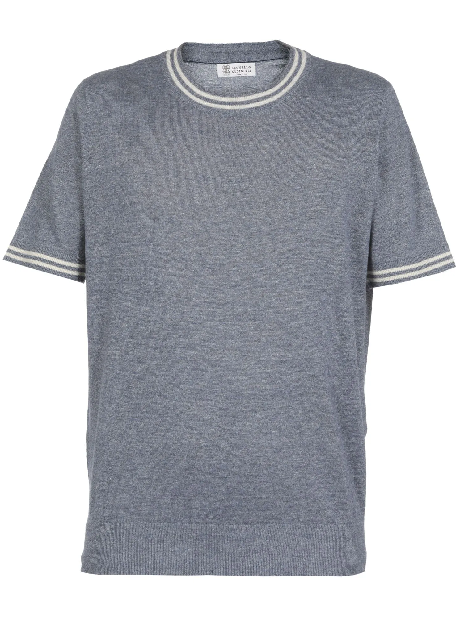 Brunello Cucinelli Stripe-Trim Fine Knit Crewneck T-Shirt