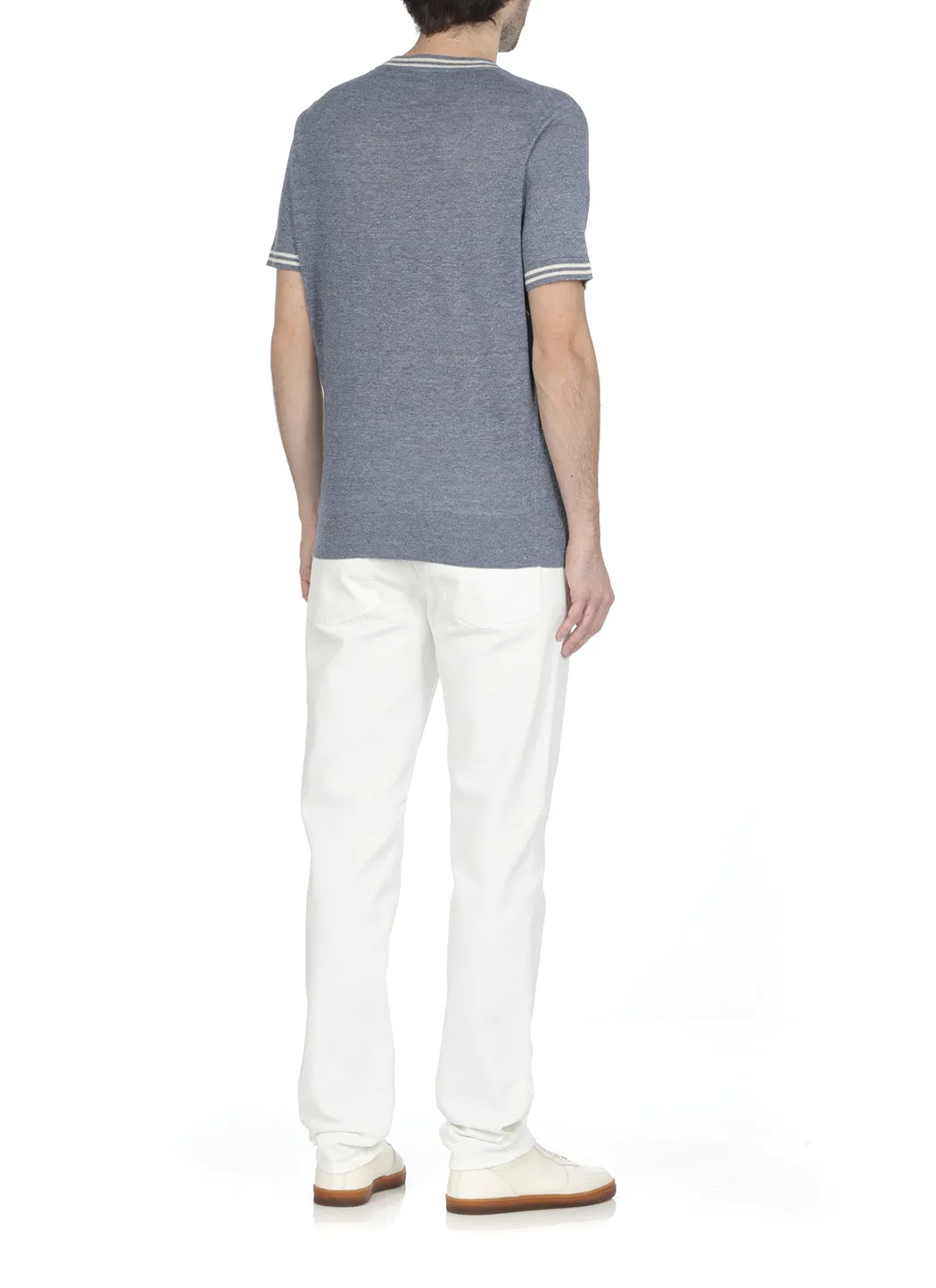 Brunello Cucinelli Stripe-Trim Fine Knit Crewneck T-Shirt