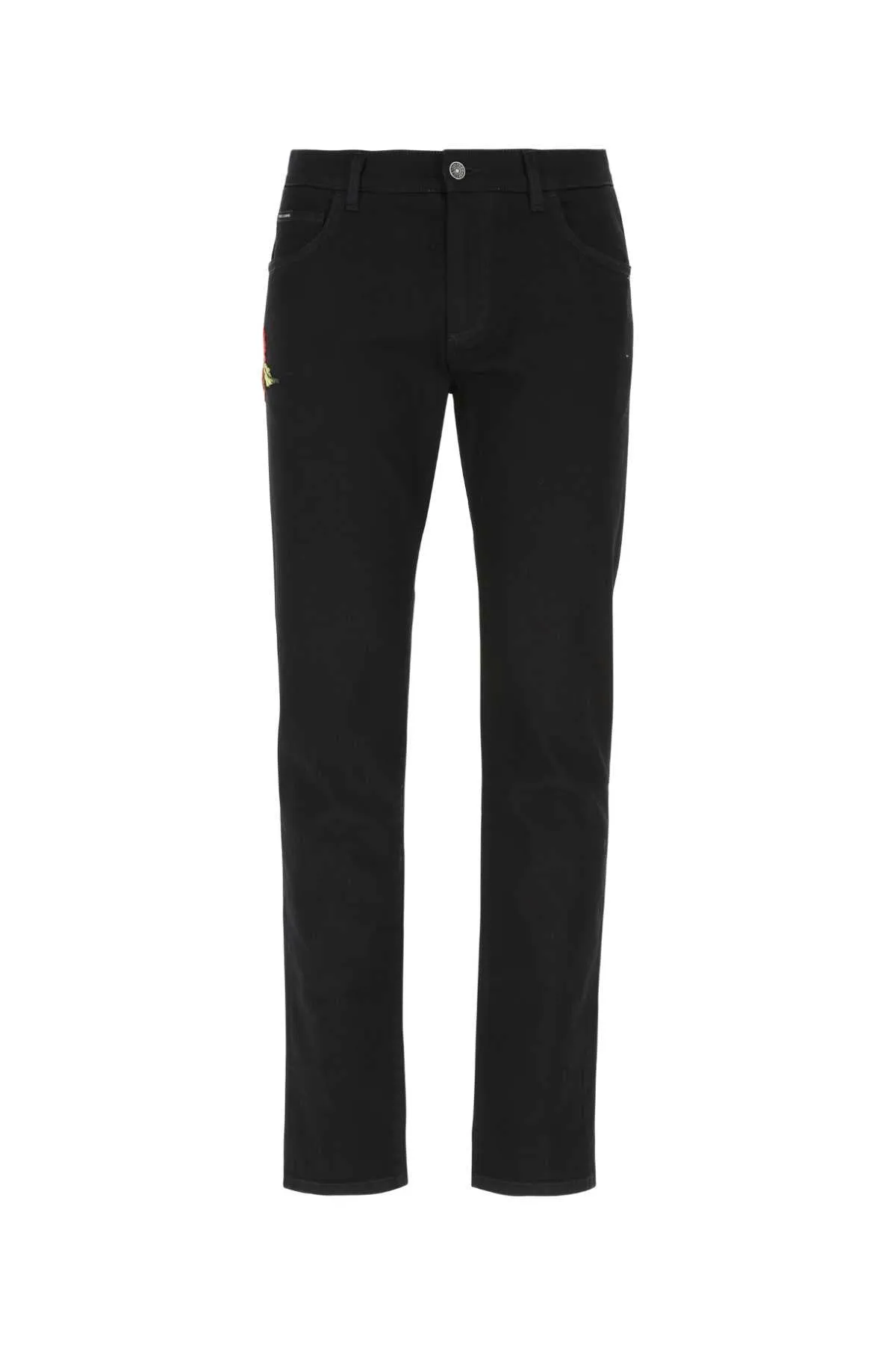 Dolce & Gabbana Logo Plaque Rose Embroidered Jeans