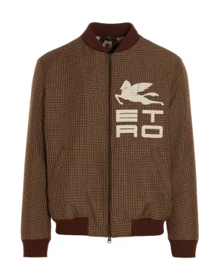Etro Placed Logo Print Check Bomber Jacket