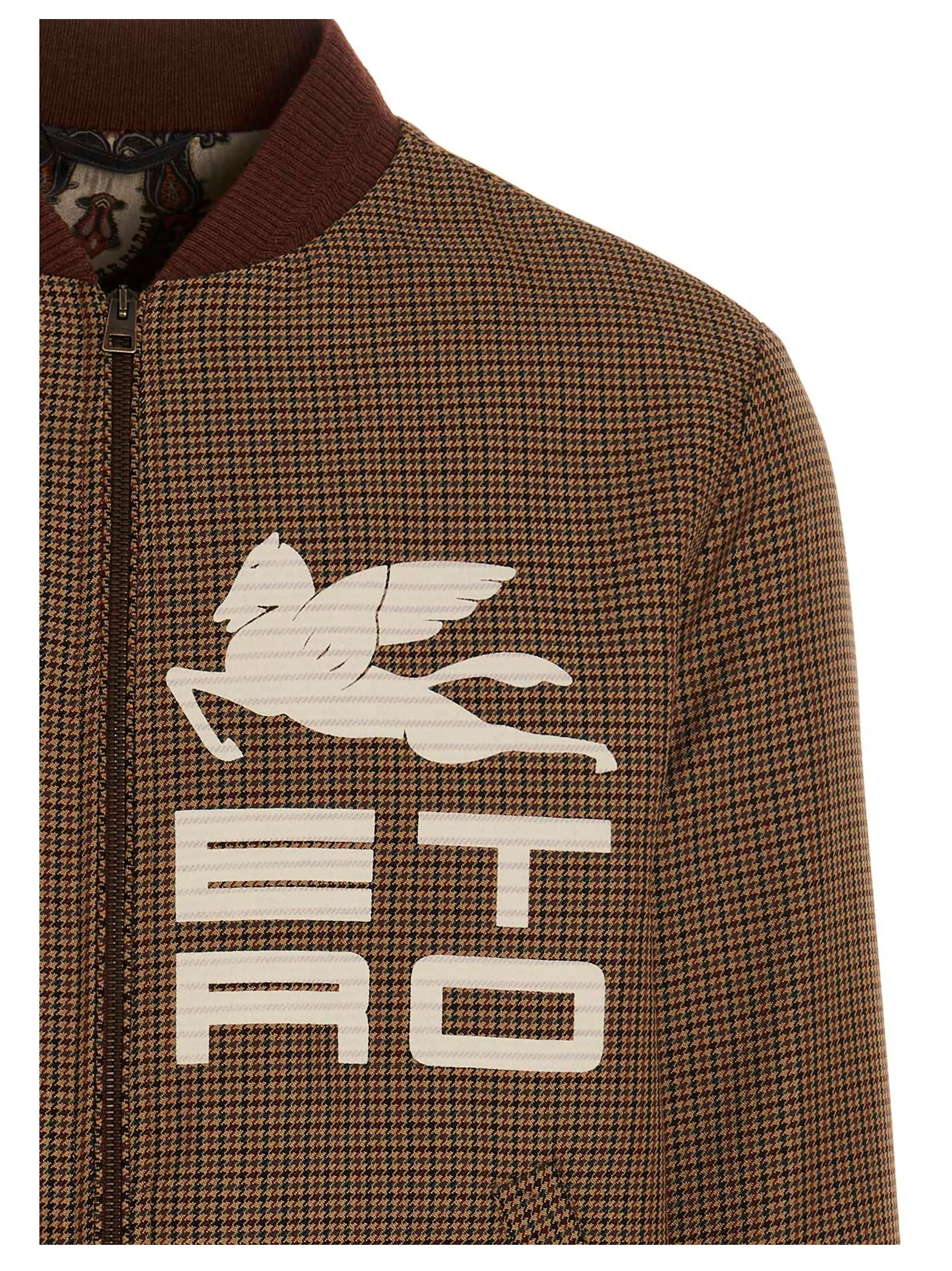 Etro Placed Logo Print Check Bomber Jacket