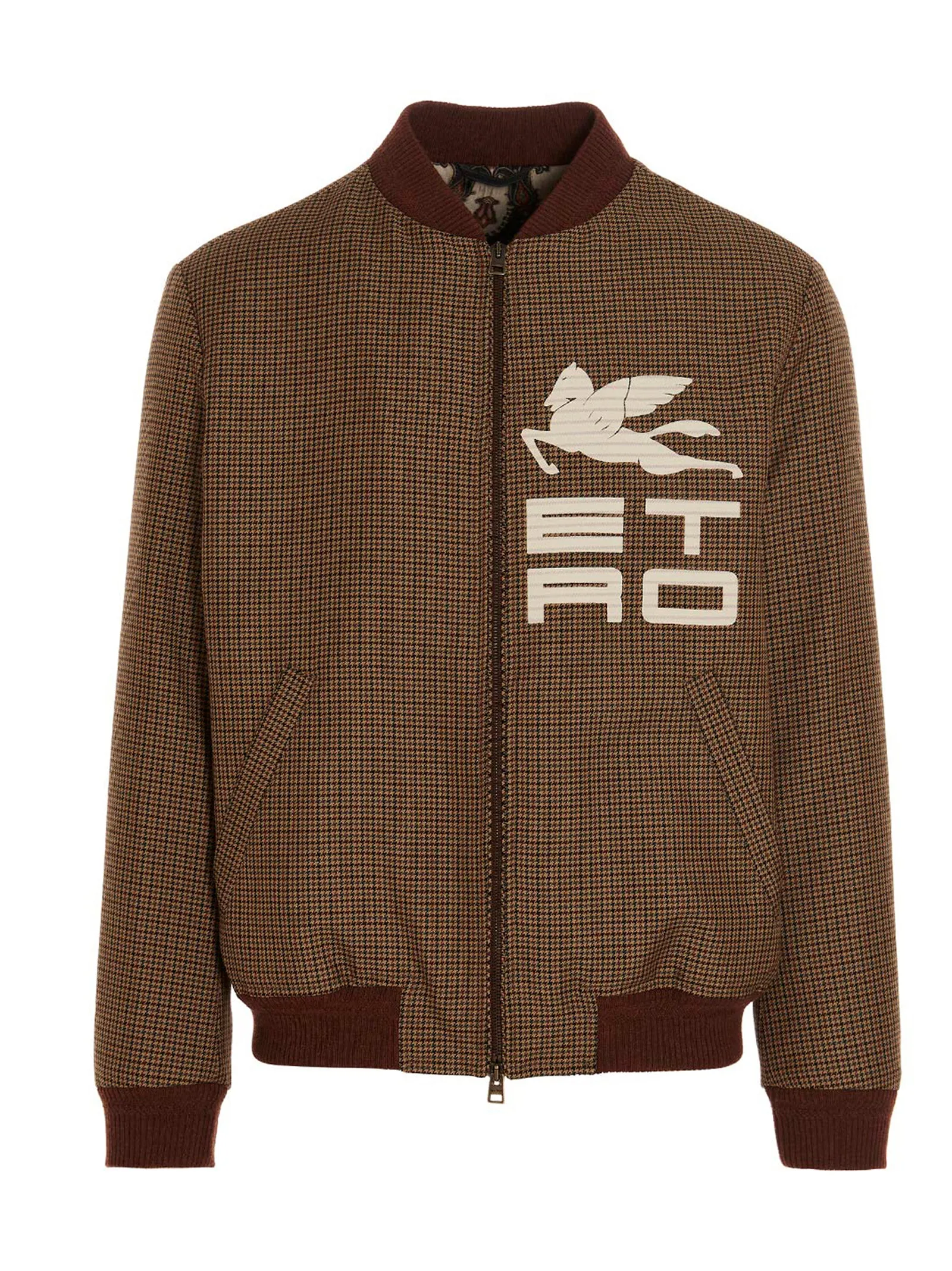 Etro Placed Logo Print Check Bomber Jacket