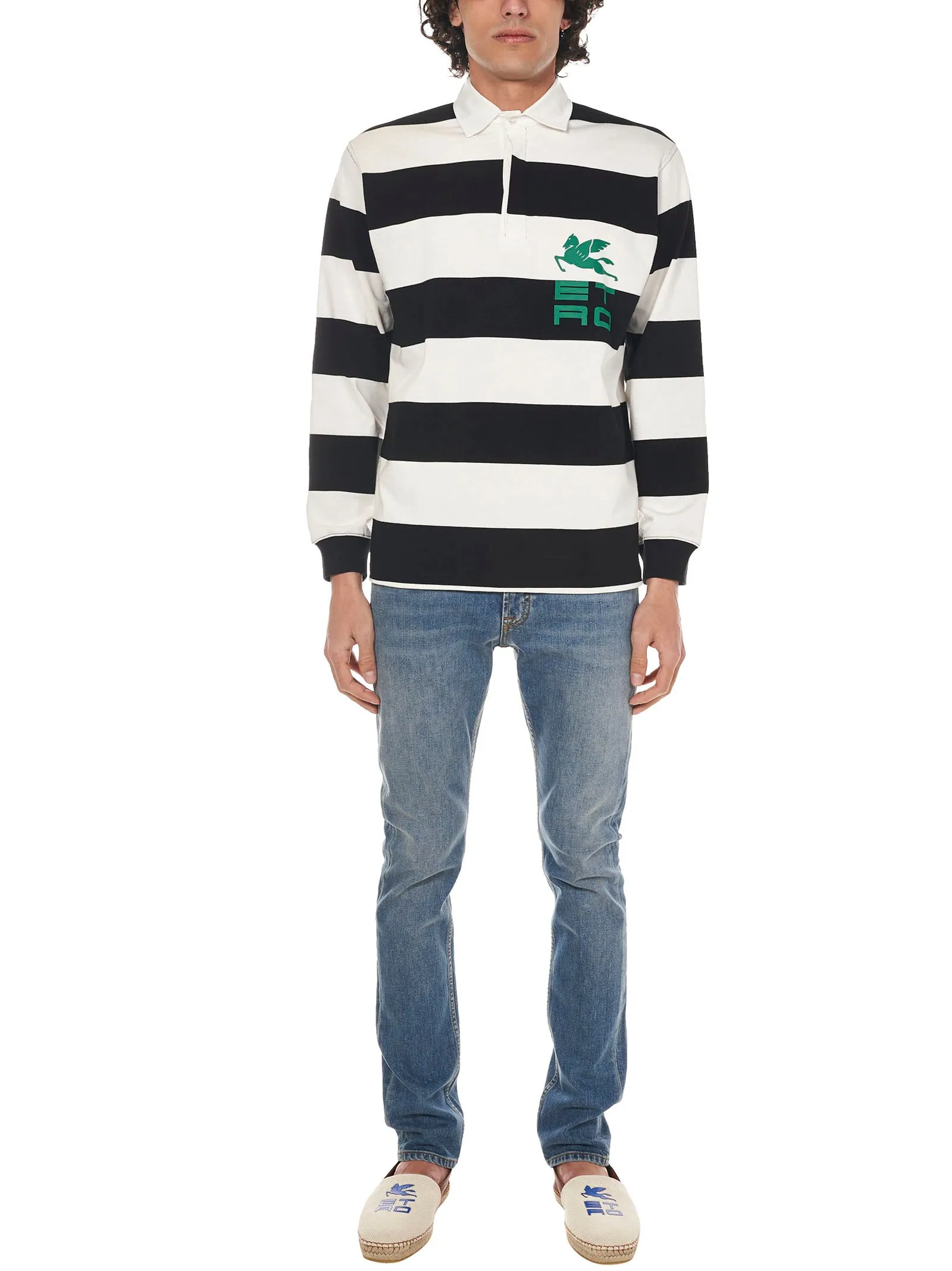 Etro Rugby-Striped Long-Sleeved Polo Shirt