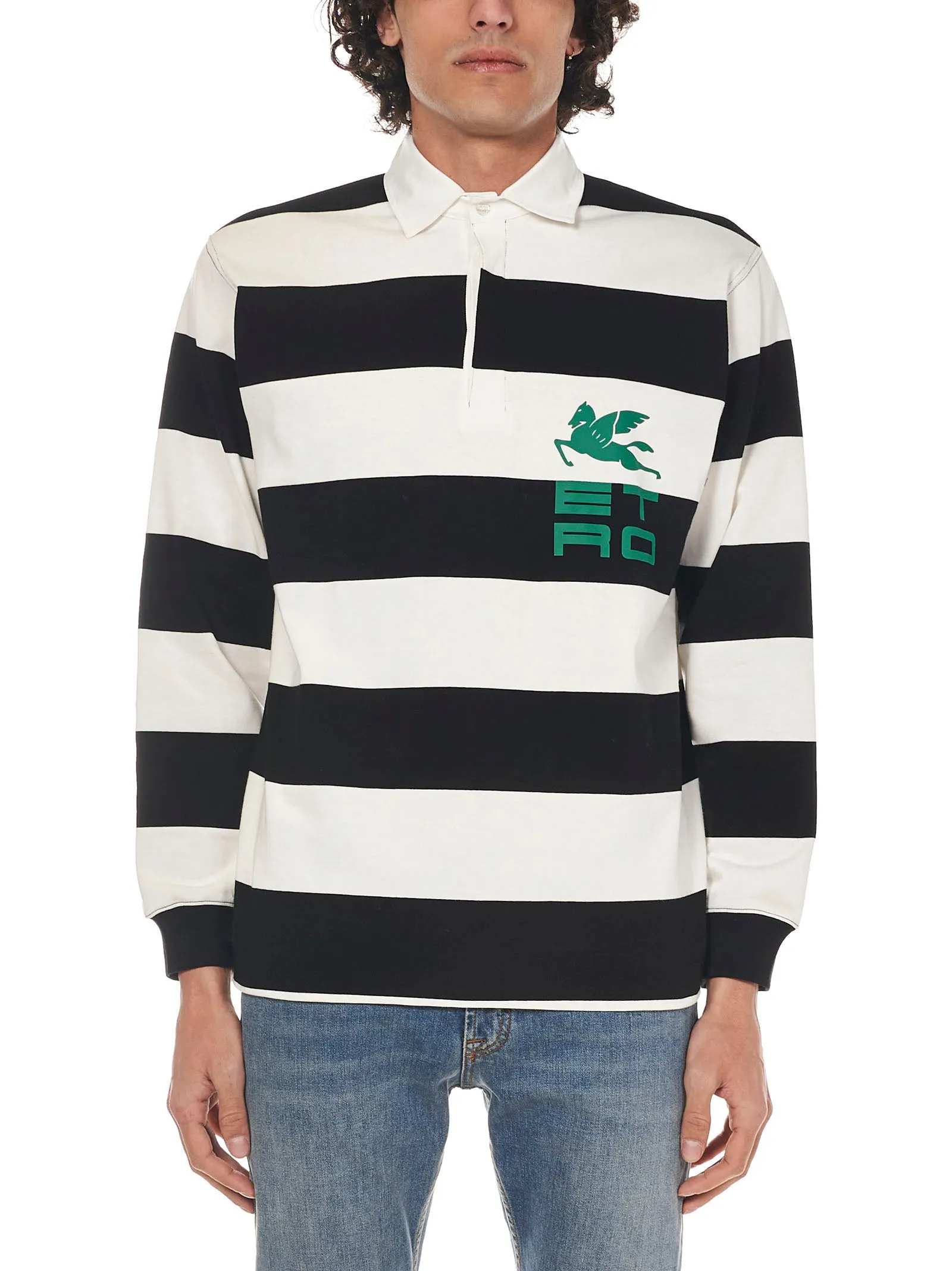 Etro Rugby-Striped Long-Sleeved Polo Shirt