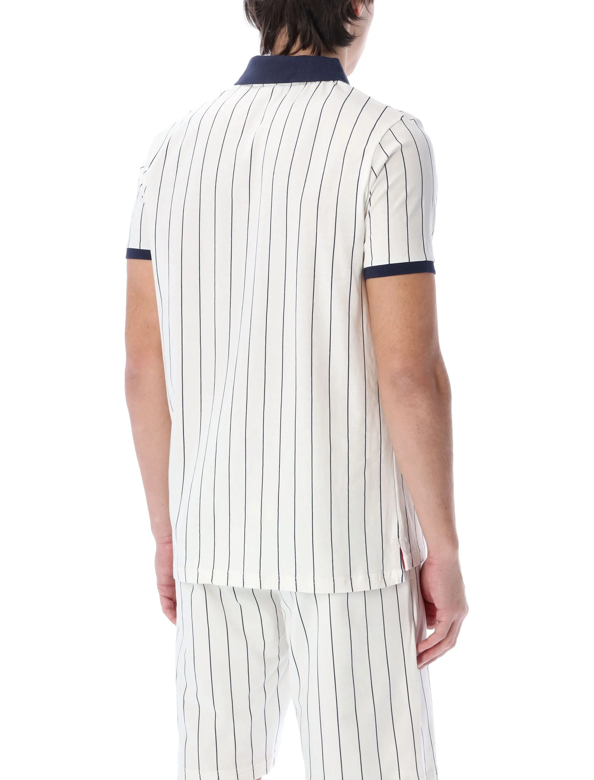 Fila Pinstripe Logo Embroidered Short Sleeved Polo Shirt