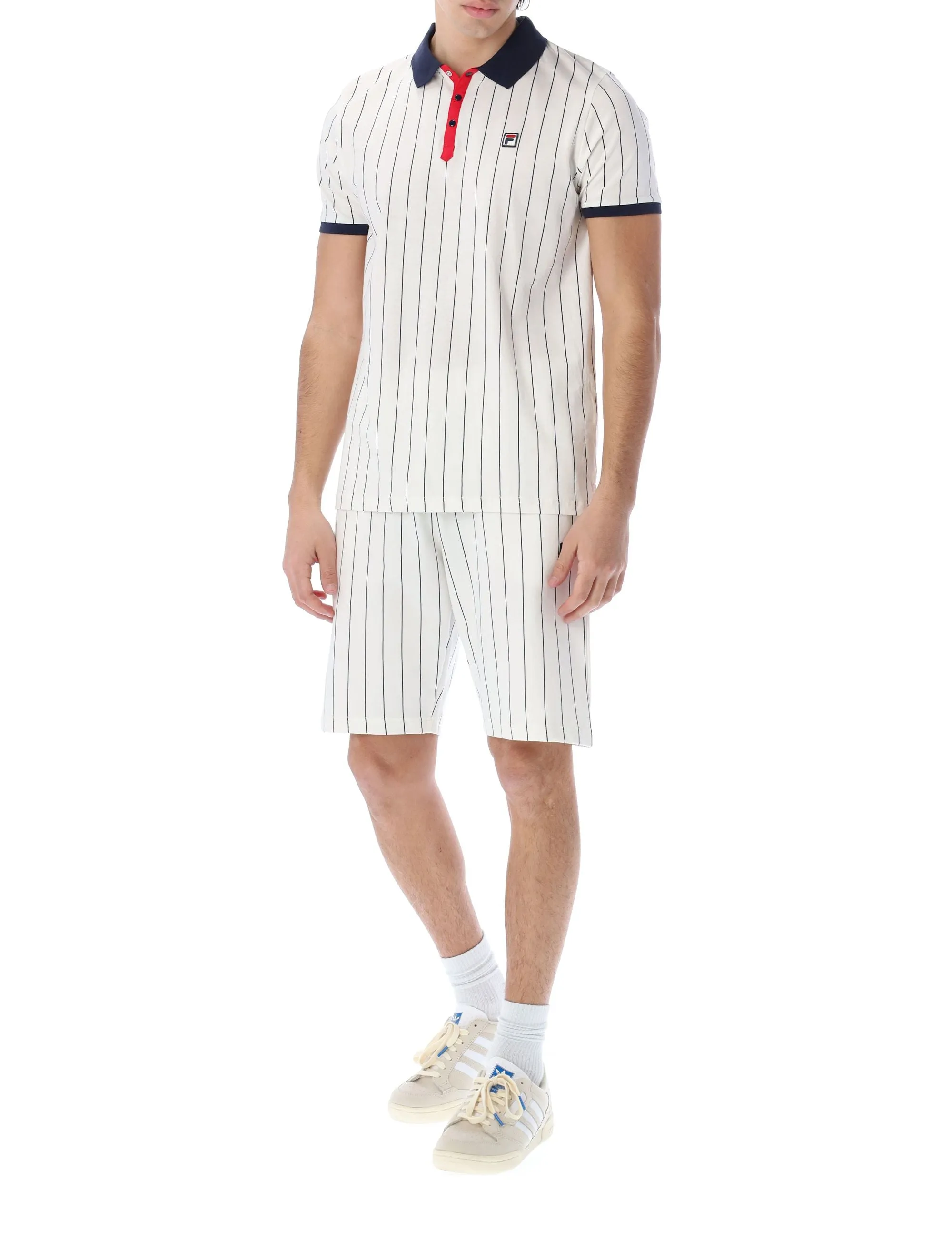Fila Pinstripe Logo Embroidered Short Sleeved Polo Shirt