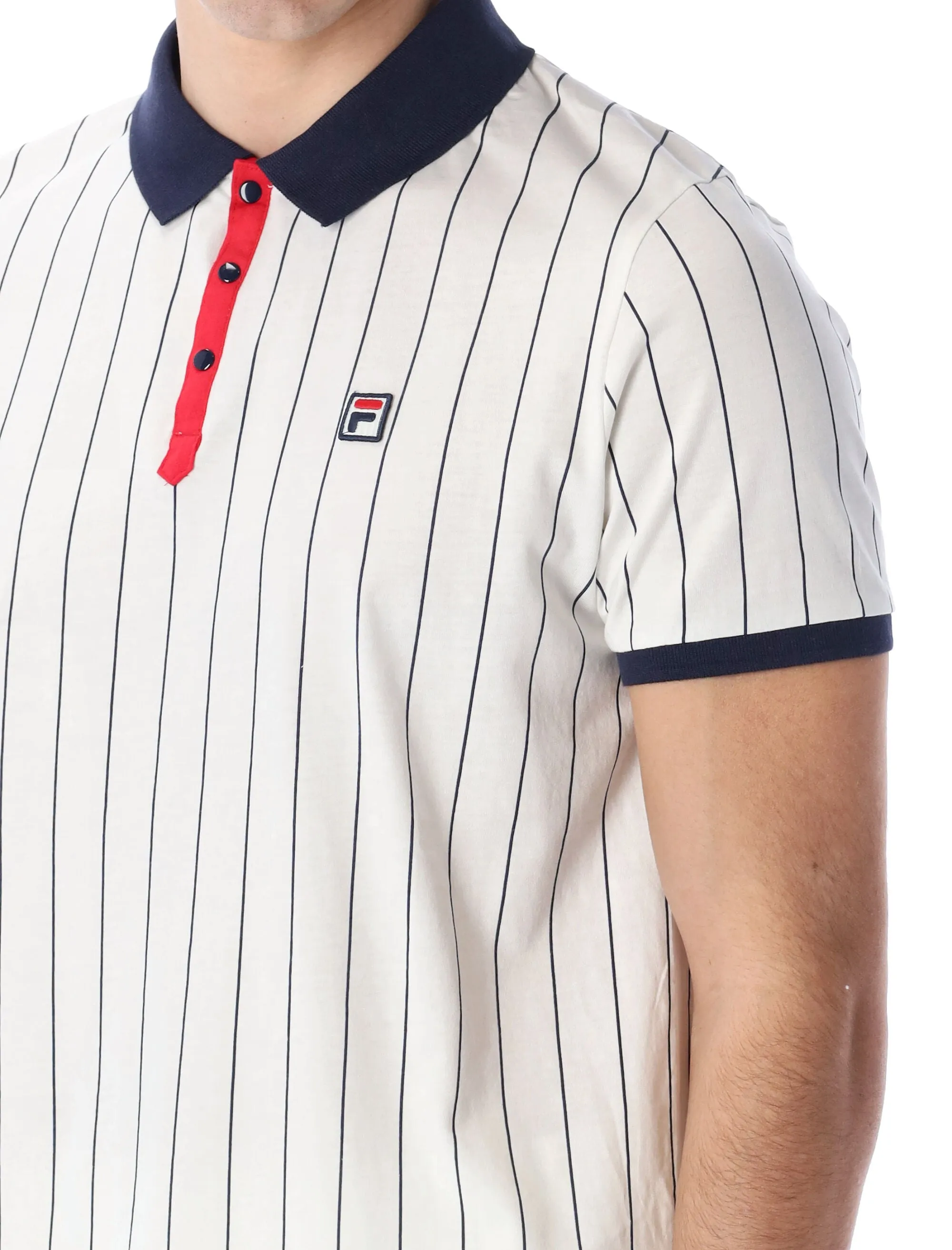 Fila Pinstripe Logo Embroidered Short Sleeved Polo Shirt