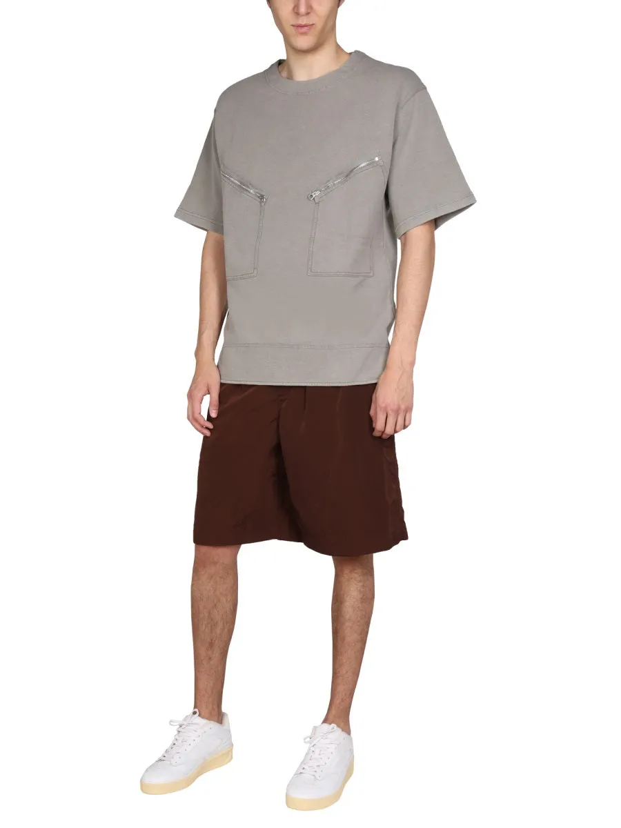 Jil Sander Zipped Patch Pocket Crewneck T-Shirt