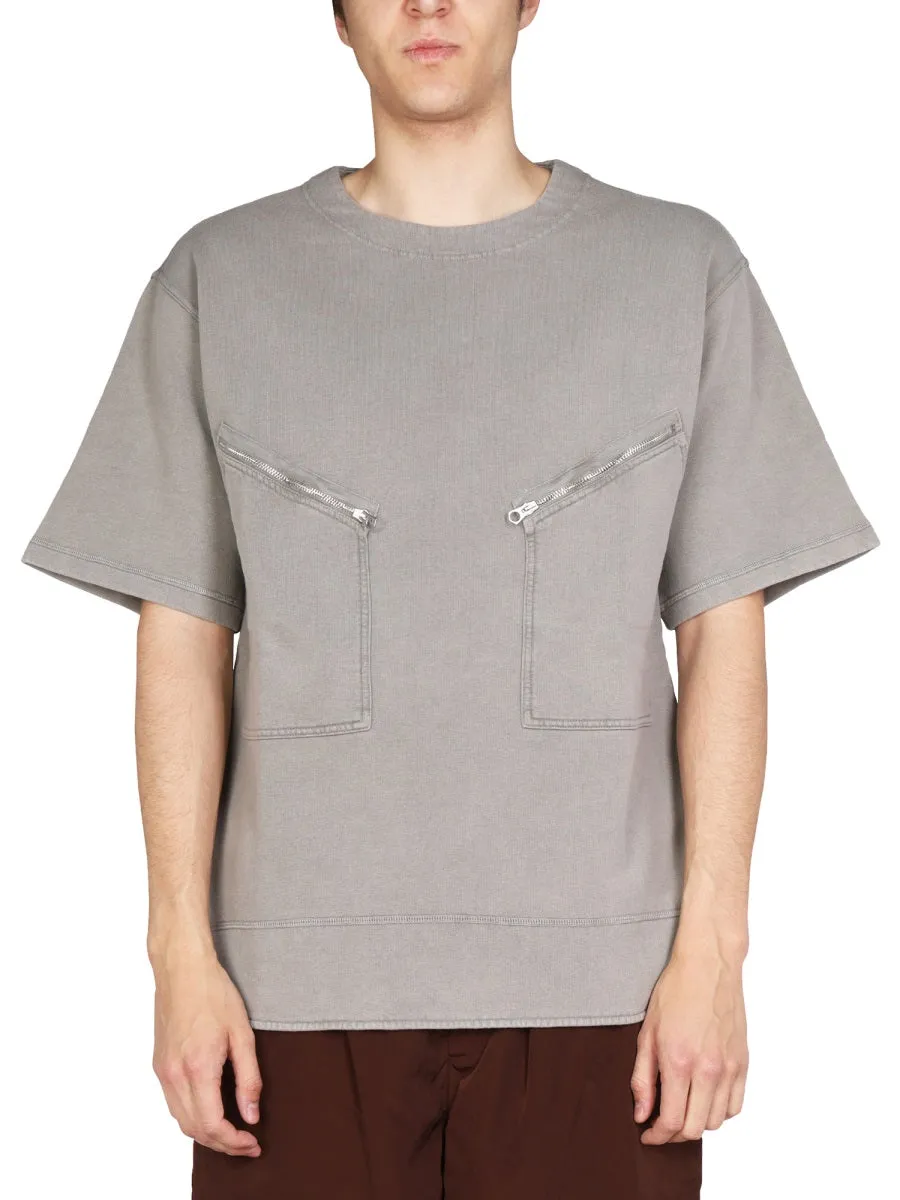 Jil Sander Zipped Patch Pocket Crewneck T-Shirt