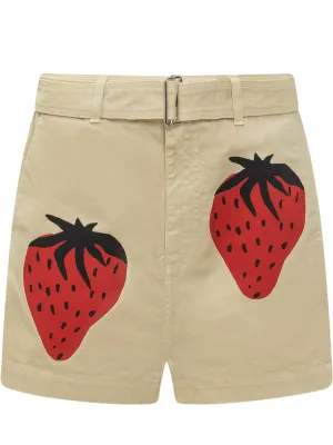JW Anderson Strawberry Print Belted Shorts