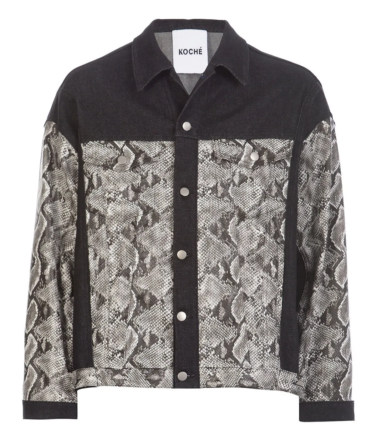 Koch Snakeskin-Print Buttoned Denim Jacket