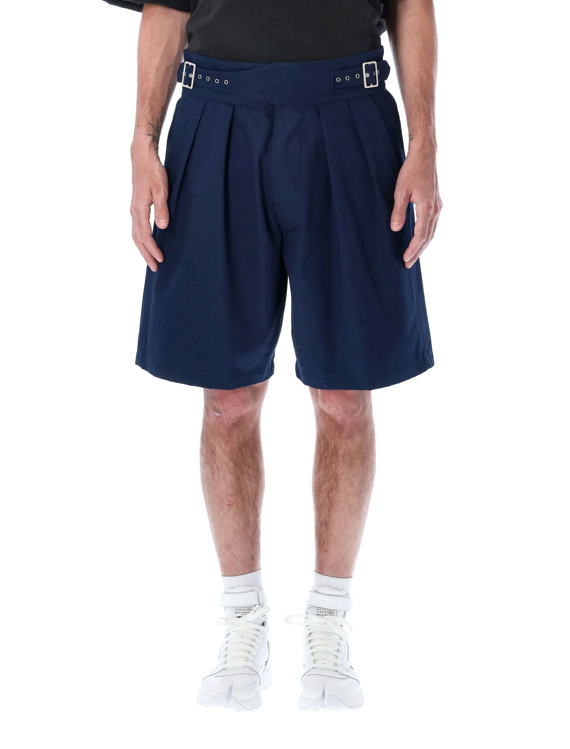 Maison Margiela Pleated Knee-Length Buckled Shorts