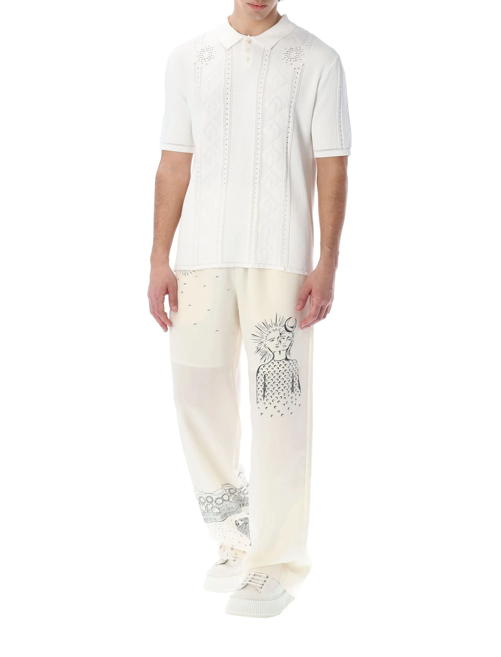 Marine Serre Pointelle Knit Short-Sleeved Polo Shirt
