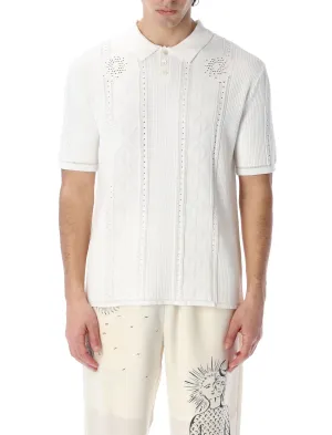 Marine Serre Pointelle Knit Short-Sleeved Polo Shirt