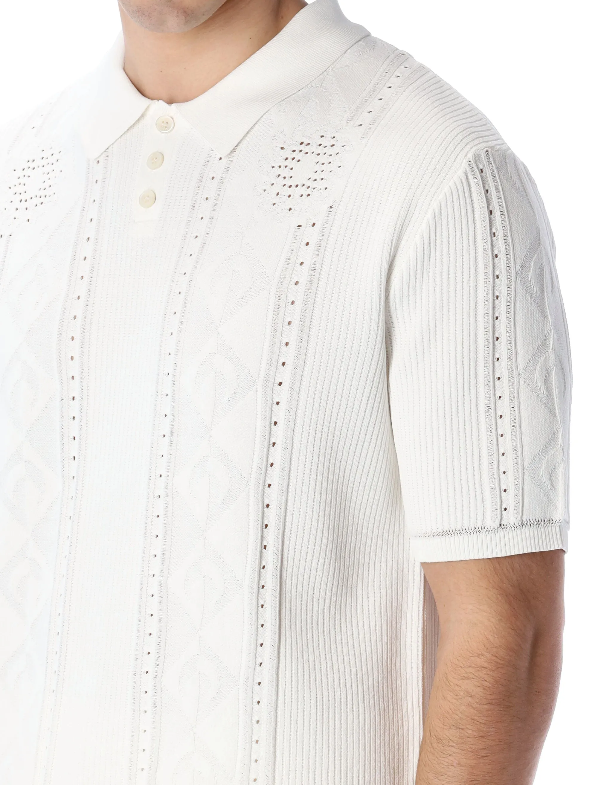 Marine Serre Pointelle Knit Short-Sleeved Polo Shirt