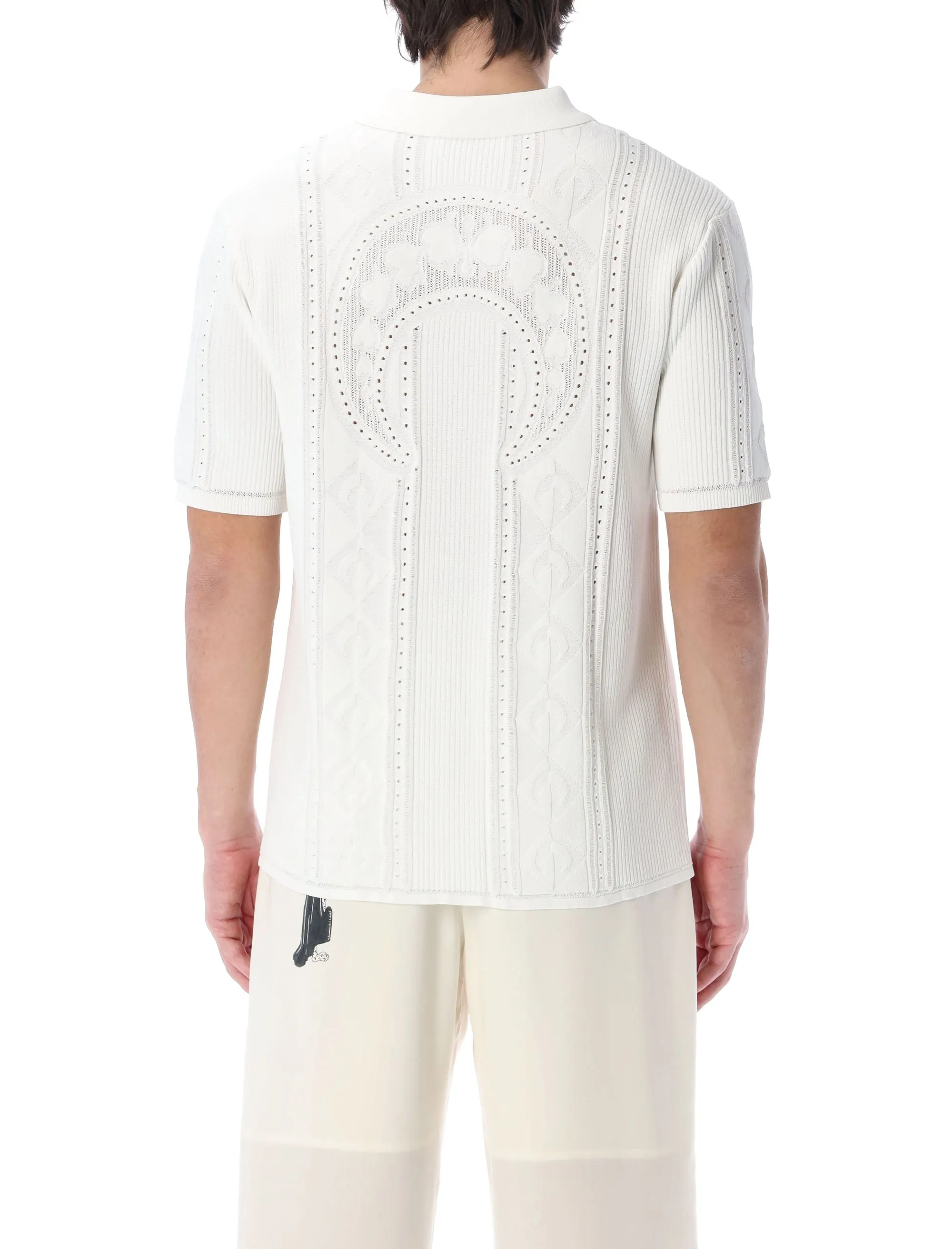 Marine Serre Pointelle Knit Short-Sleeved Polo Shirt