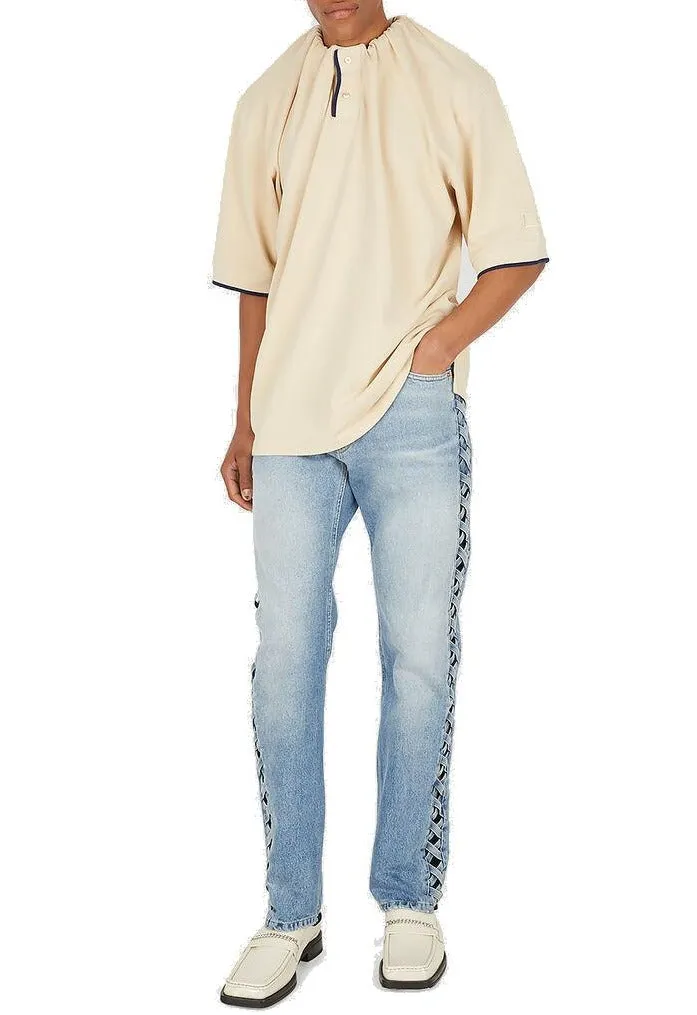 Martine Rose Logo Patch Tucked Neck Polo Shirt