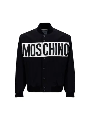 Moschino Logo Print Buttoned Bomber Jacket