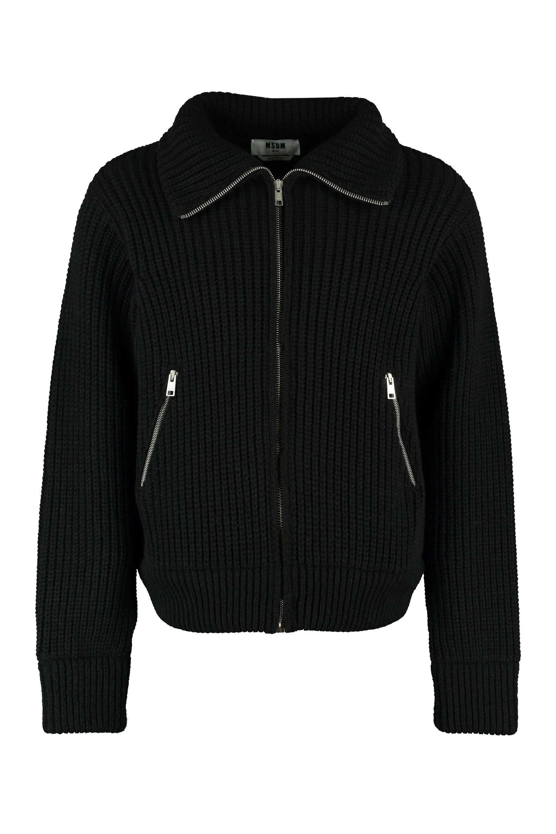 MSGM High-Neck Ribbed Knit Jacket