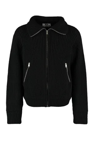 MSGM High-Neck Ribbed Knit Jacket
