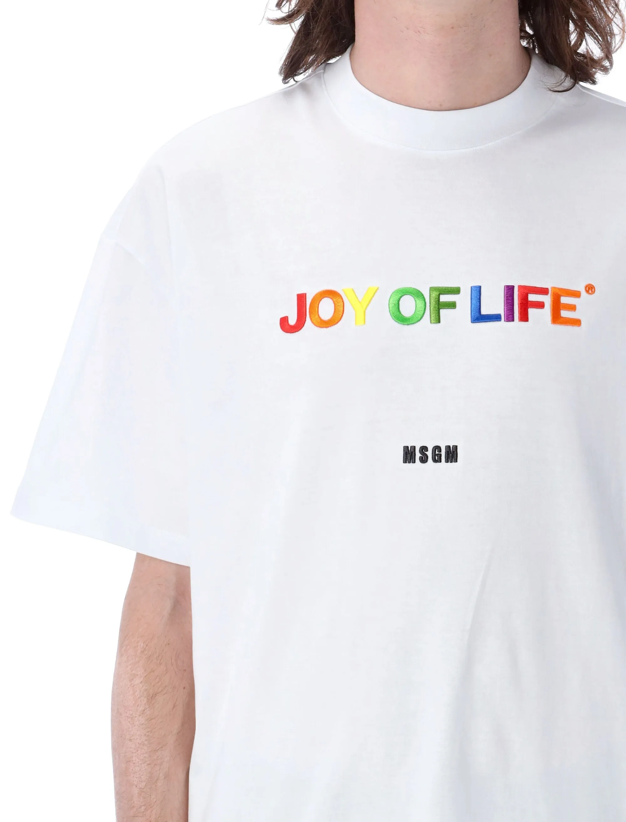 MSGM Slogan Embroidered Crewneck T-Shirt