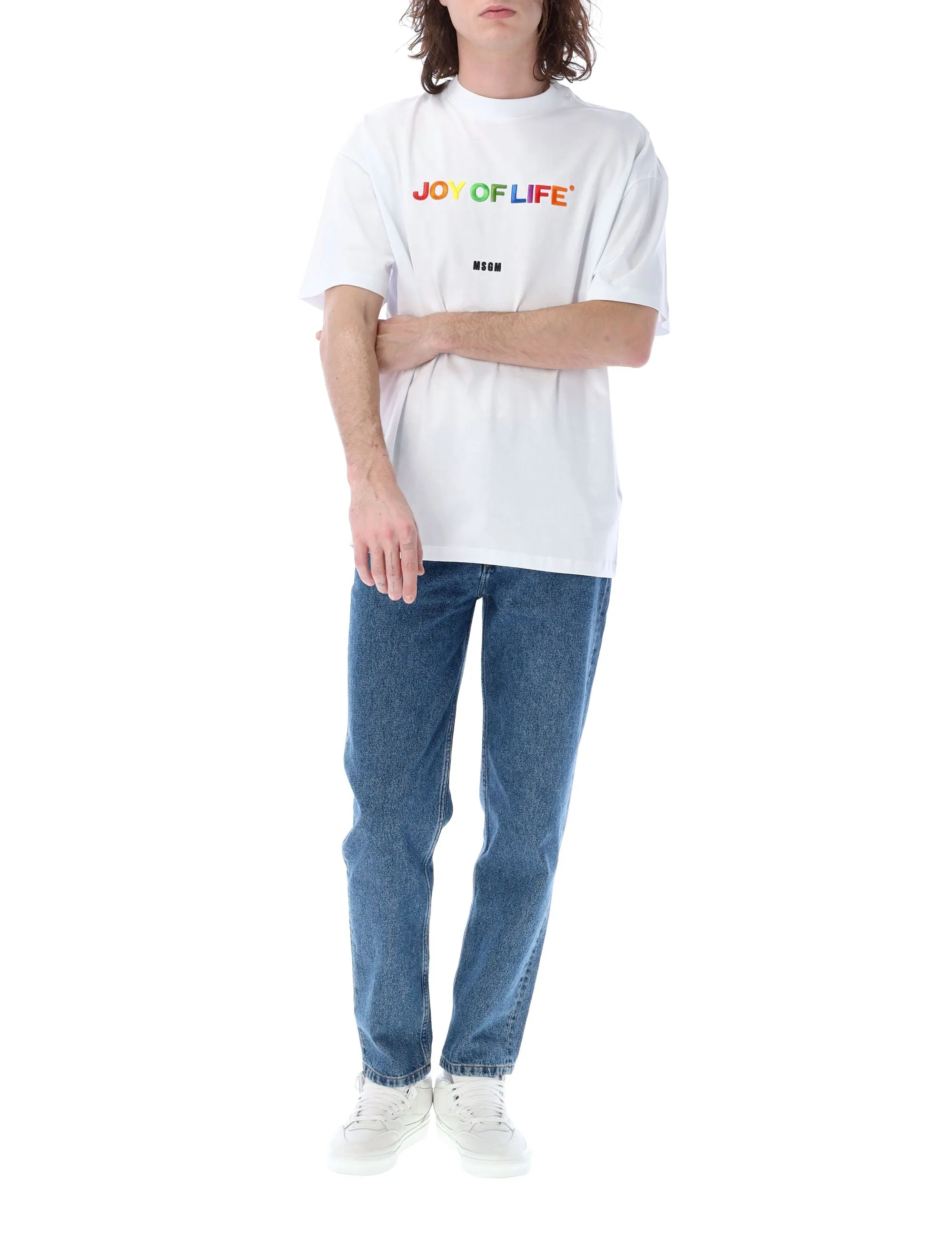 MSGM Slogan Embroidered Crewneck T-Shirt