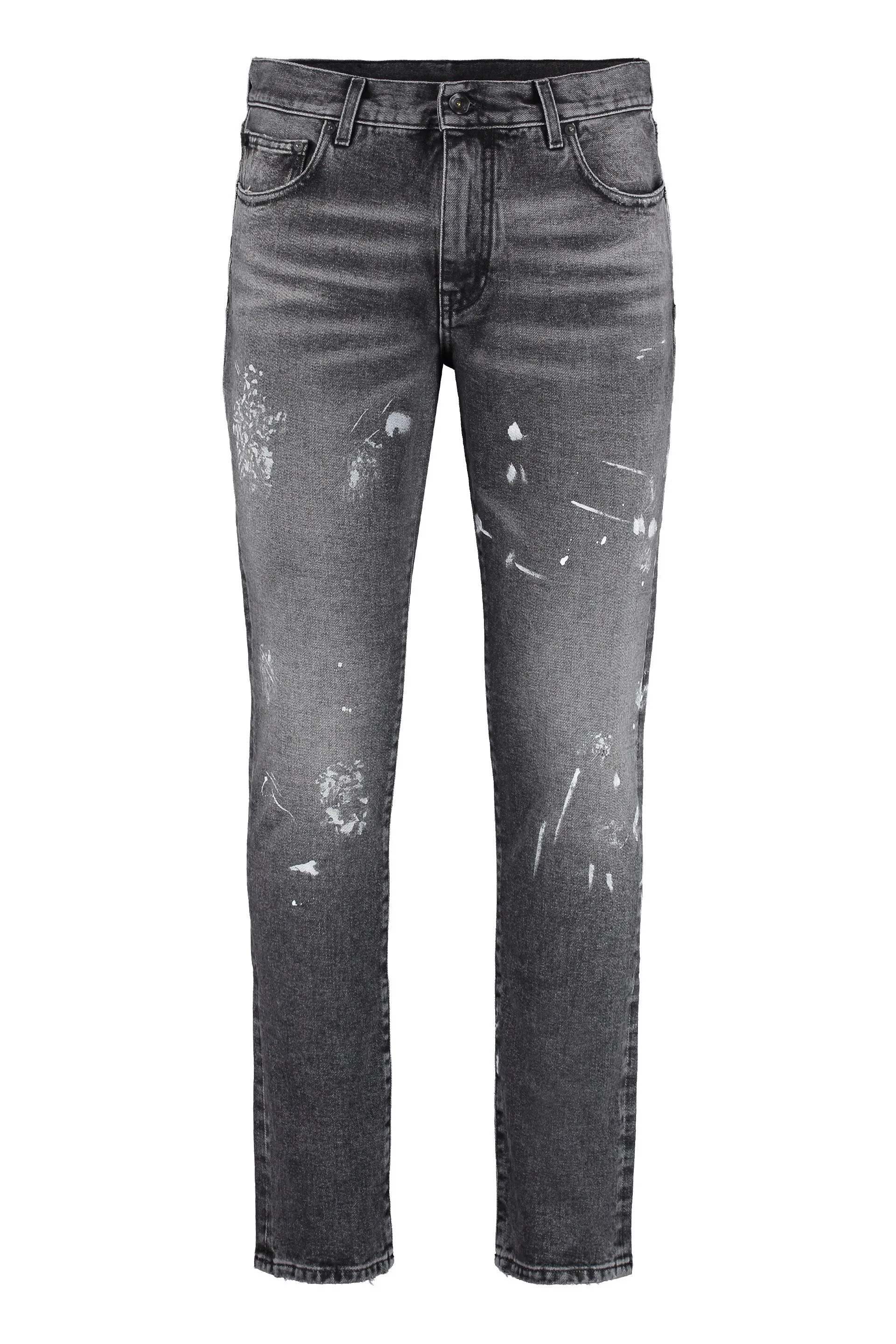 Off-White Diag-Striped Distressed Straight Leg Jeans