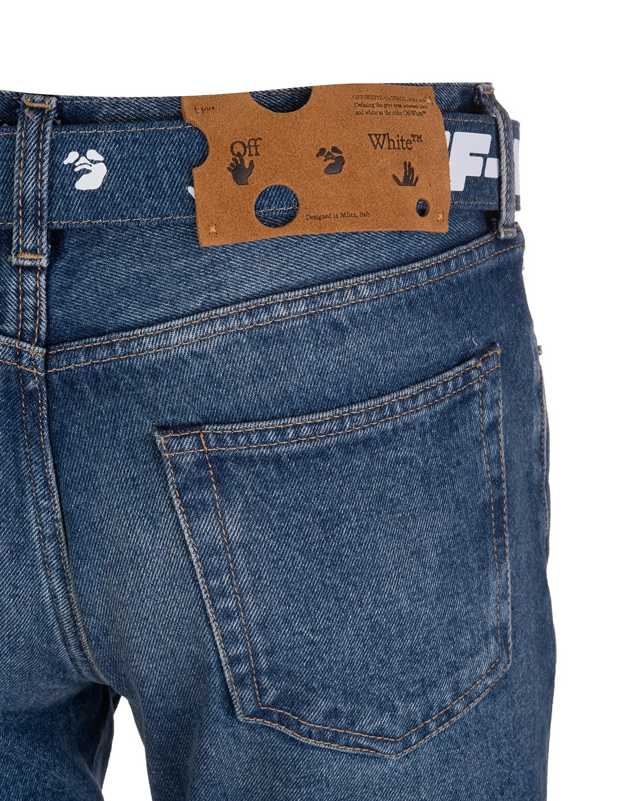 Off-White Logo Printed Belted Tapered Jeans