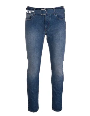 Off-White Logo Printed Belted Tapered Jeans