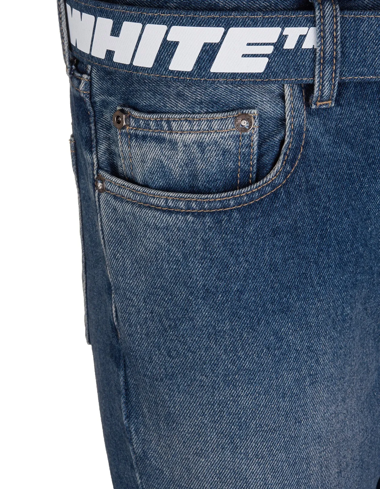 Off-White Logo Printed Belted Tapered Jeans