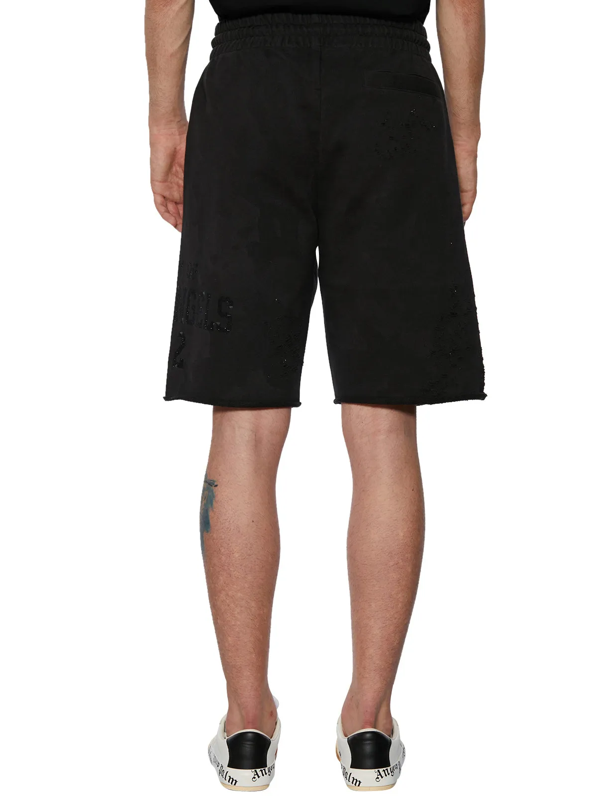 Palm Angels Logo Printed Distressed Drawstring Shorts