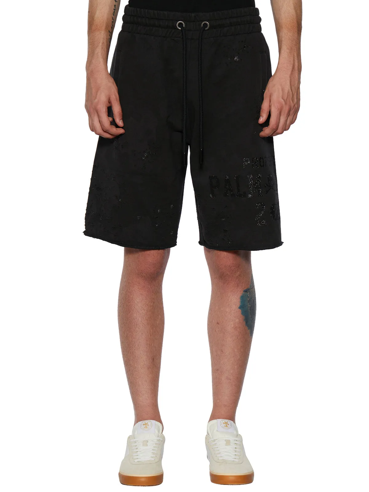 Palm Angels Logo Printed Distressed Drawstring Shorts