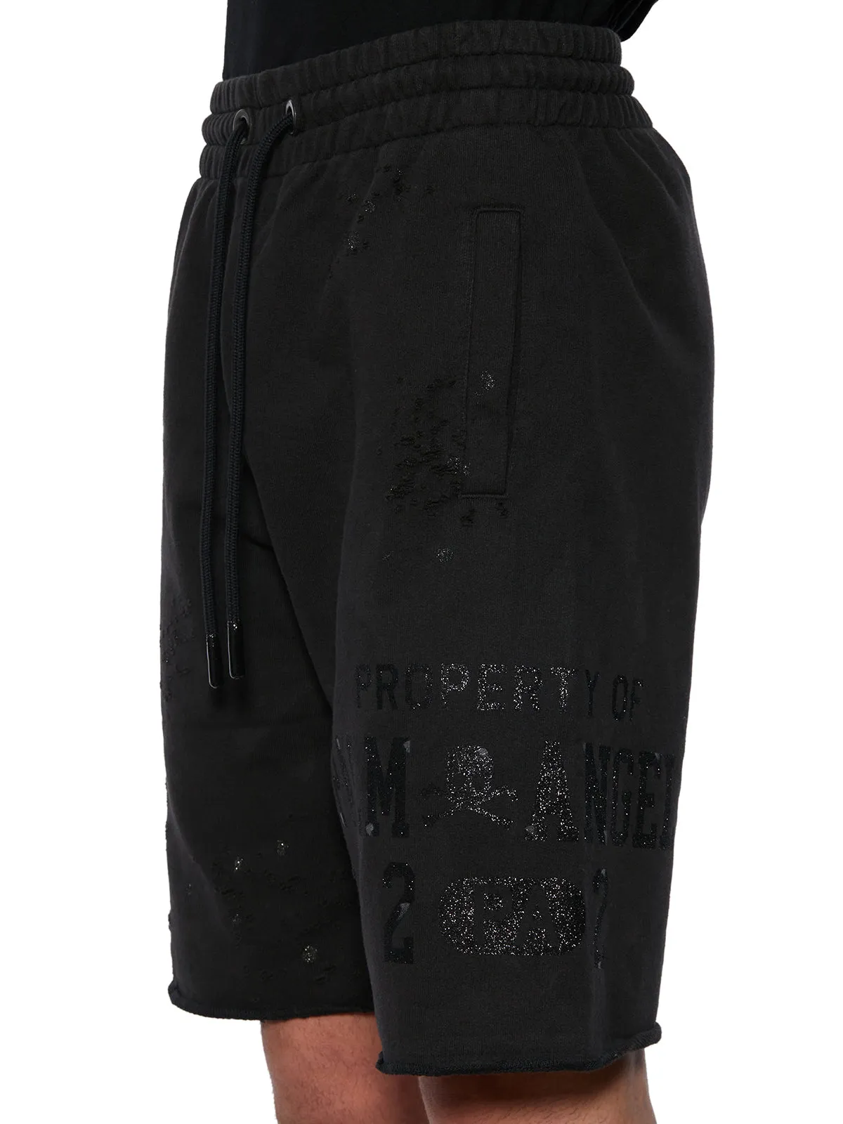 Palm Angels Logo Printed Distressed Drawstring Shorts