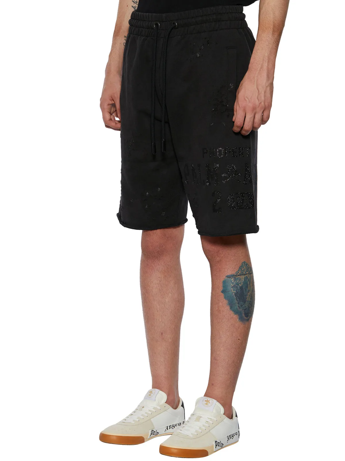 Palm Angels Logo Printed Distressed Drawstring Shorts