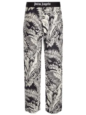 Palm Angels Logo Waistband Jungle Parrots-Print Track Pants