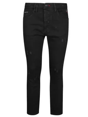 Philipp Plein Logo Patch Slim-Fit Distressed Jeans