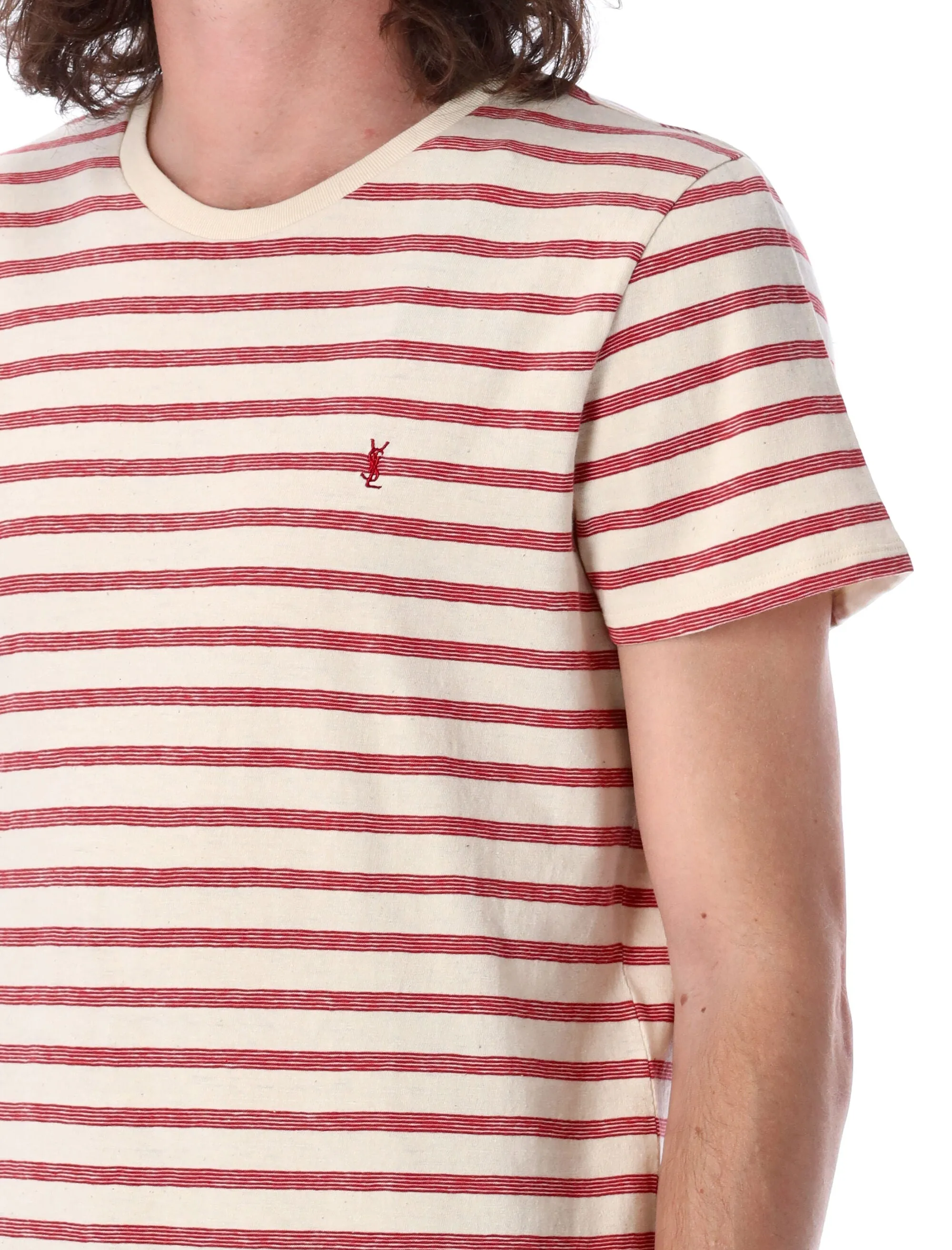Saint Laurent Logo Detailed Striped T-Shirt