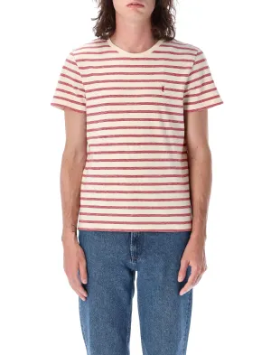Saint Laurent Logo Detailed Striped T-Shirt