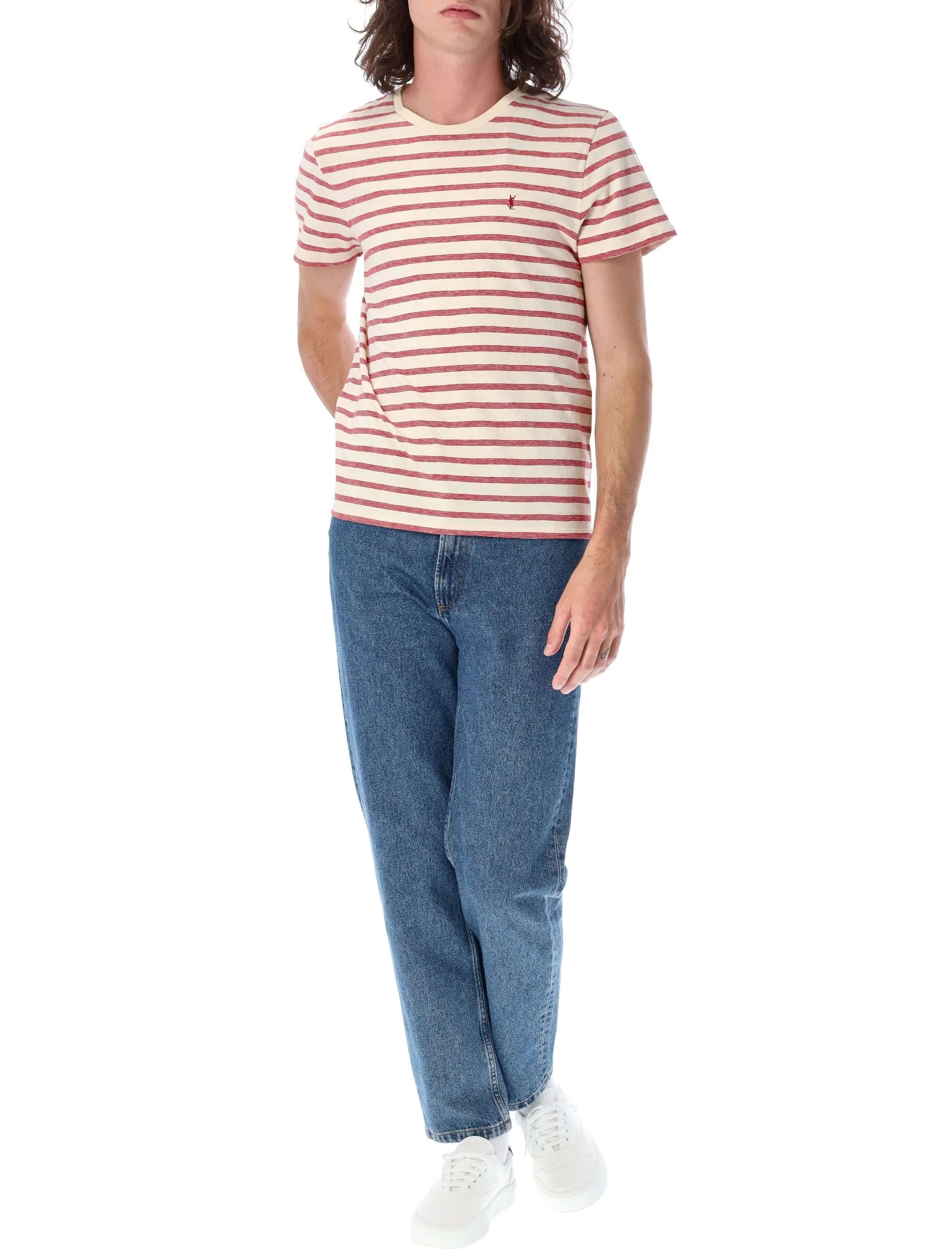 Saint Laurent Logo Detailed Striped T-Shirt