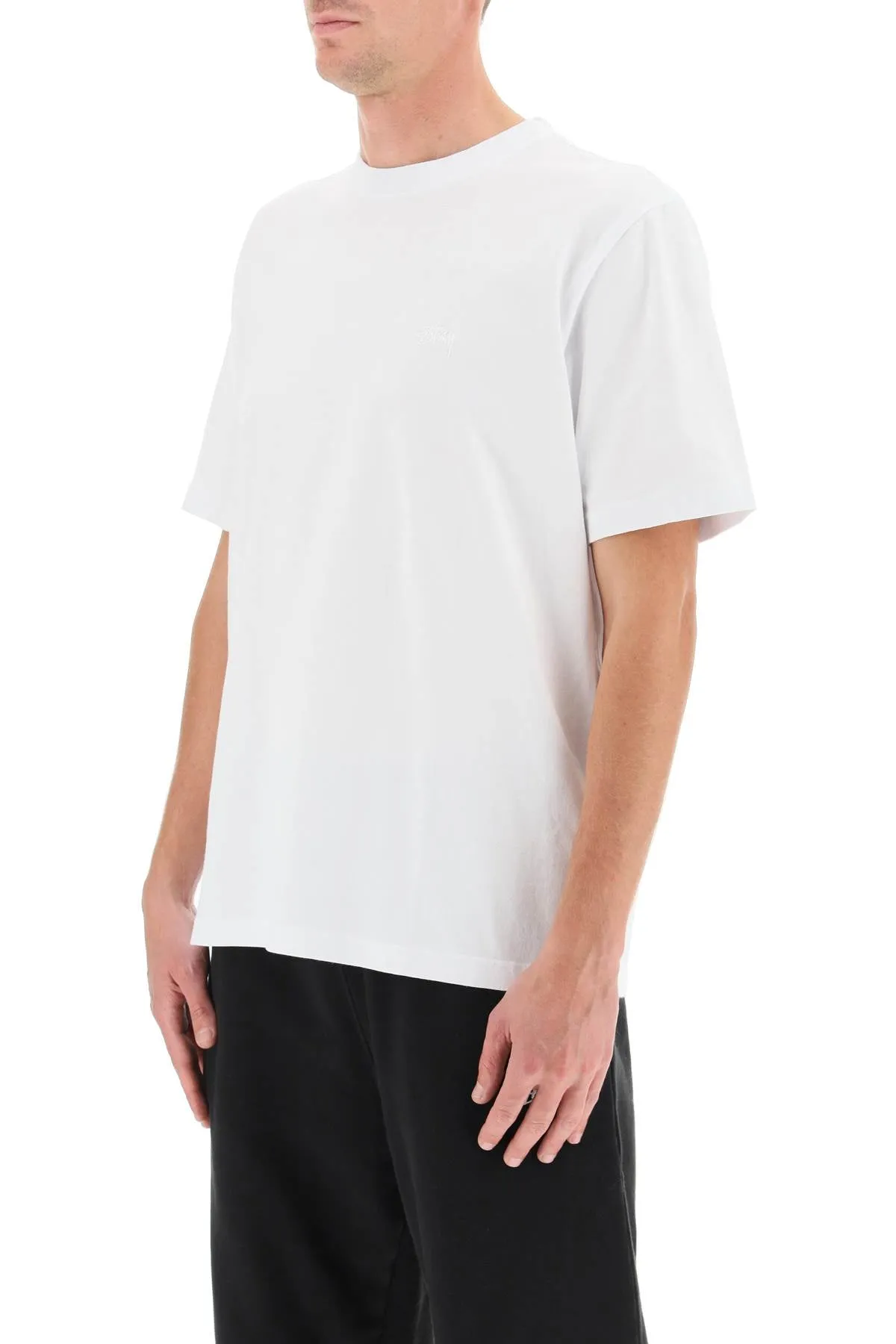 Stssy Logo Embroidered Crewneck T-Shirt